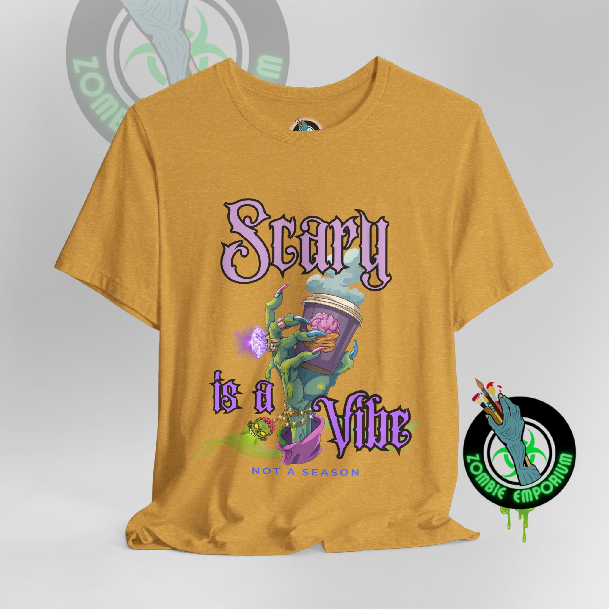 Scary is a Vibe Tee – Bougie Zombie Hand Coffee Design | Bella Canvas 3001 | Zombie Emporium - Image 11