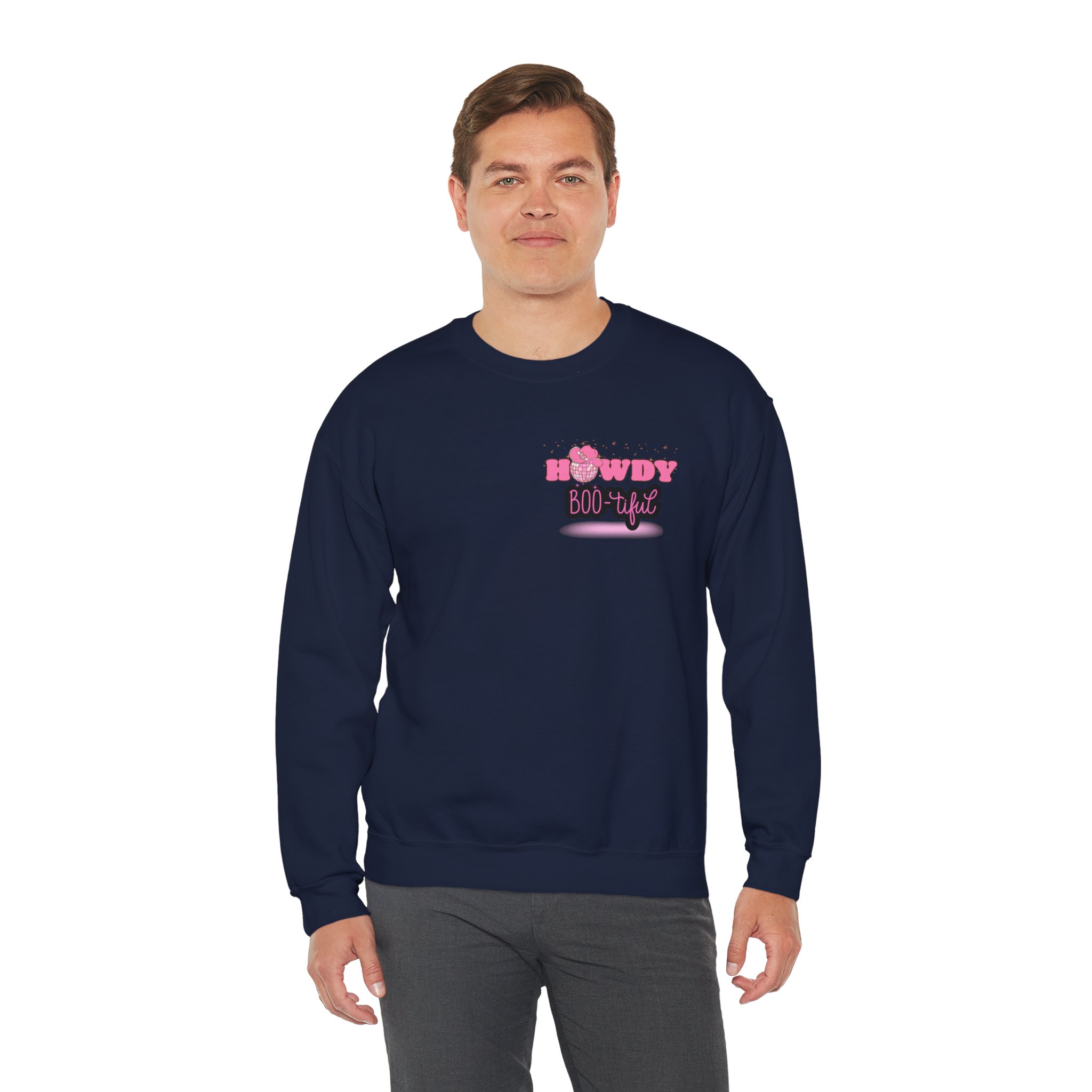 Howdy Boo-tiful Adult Halloween Sweatshirt – Unisex Crewneck with Back Graphic | Zombie Emporium - Image 41