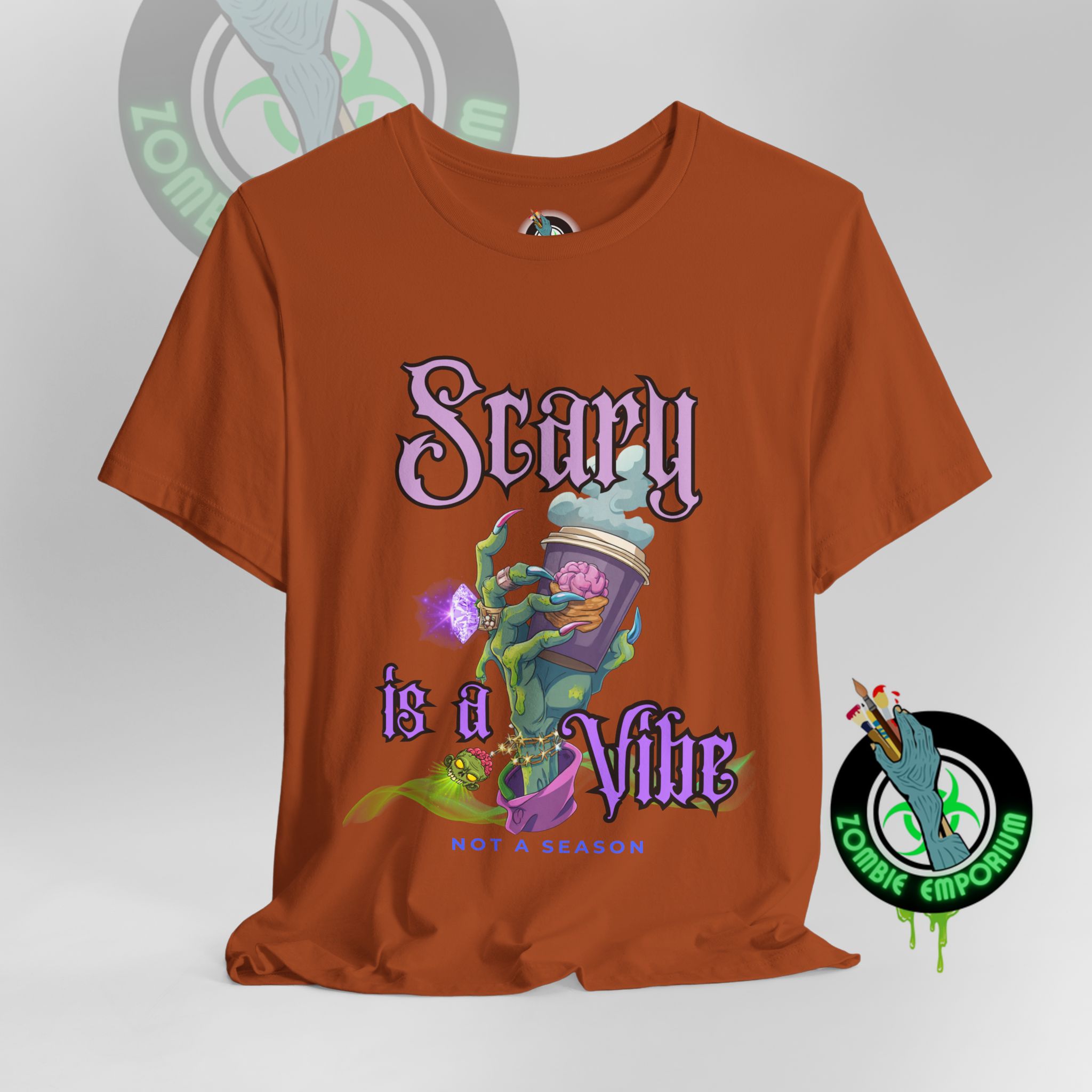 Scary is a Vibe Tee – Bougie Zombie Hand Coffee Design | Bella Canvas 3001 | Zombie Emporium - Image 14