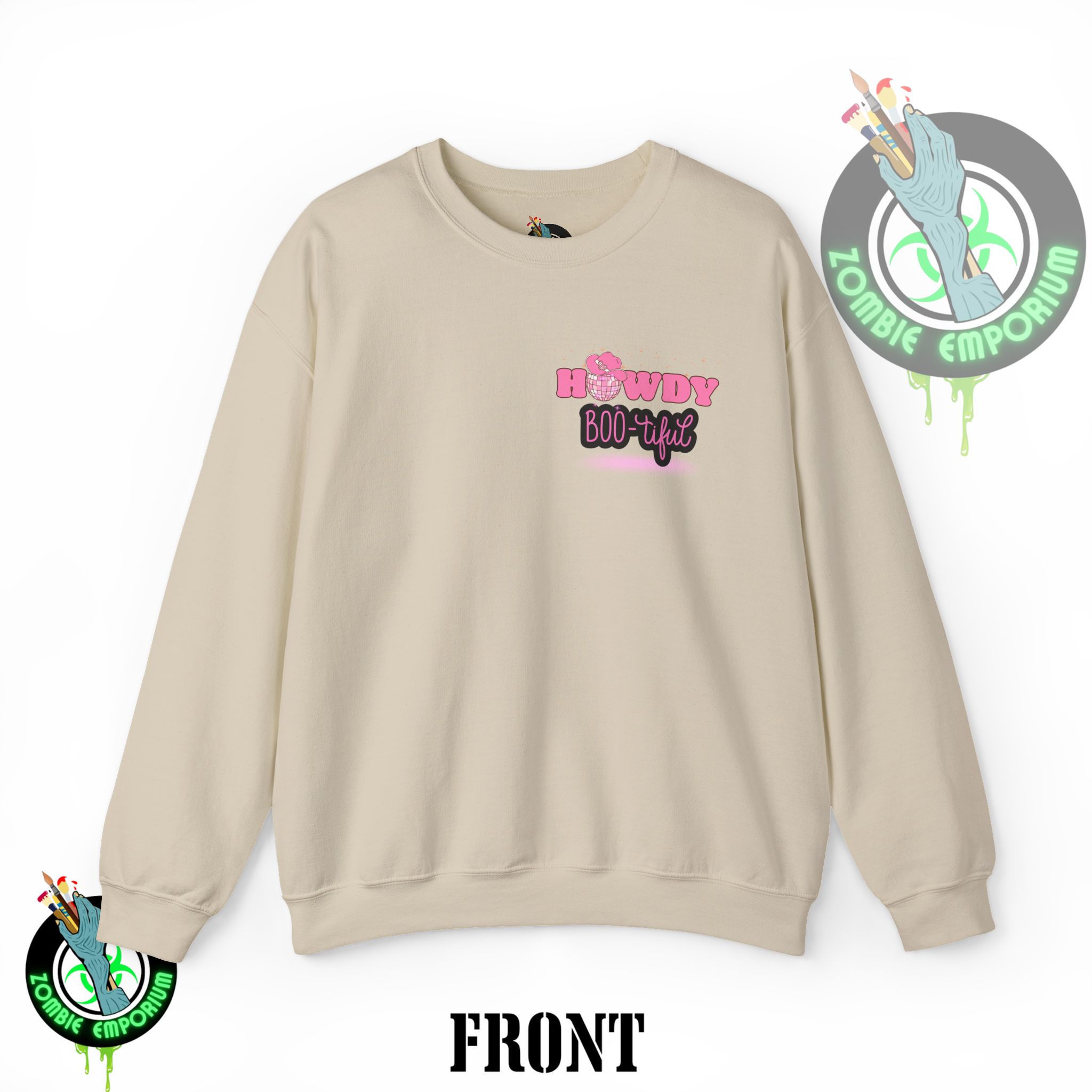 Howdy Boo-tiful Adult Halloween Sweatshirt – Unisex Crewneck with Back Graphic | Zombie Emporium - Image 7