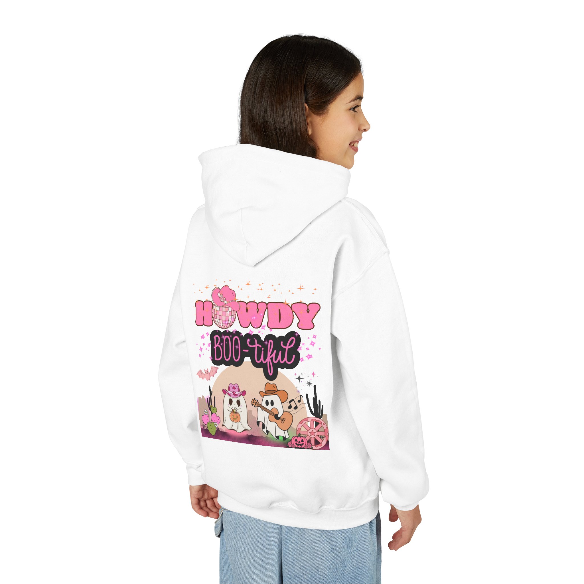 Howdy BOO-tiful Kids Hoodie – Cute Cowboy and Cowgirl Ghost Sweatshirt | Zombie Emporium - Image 12