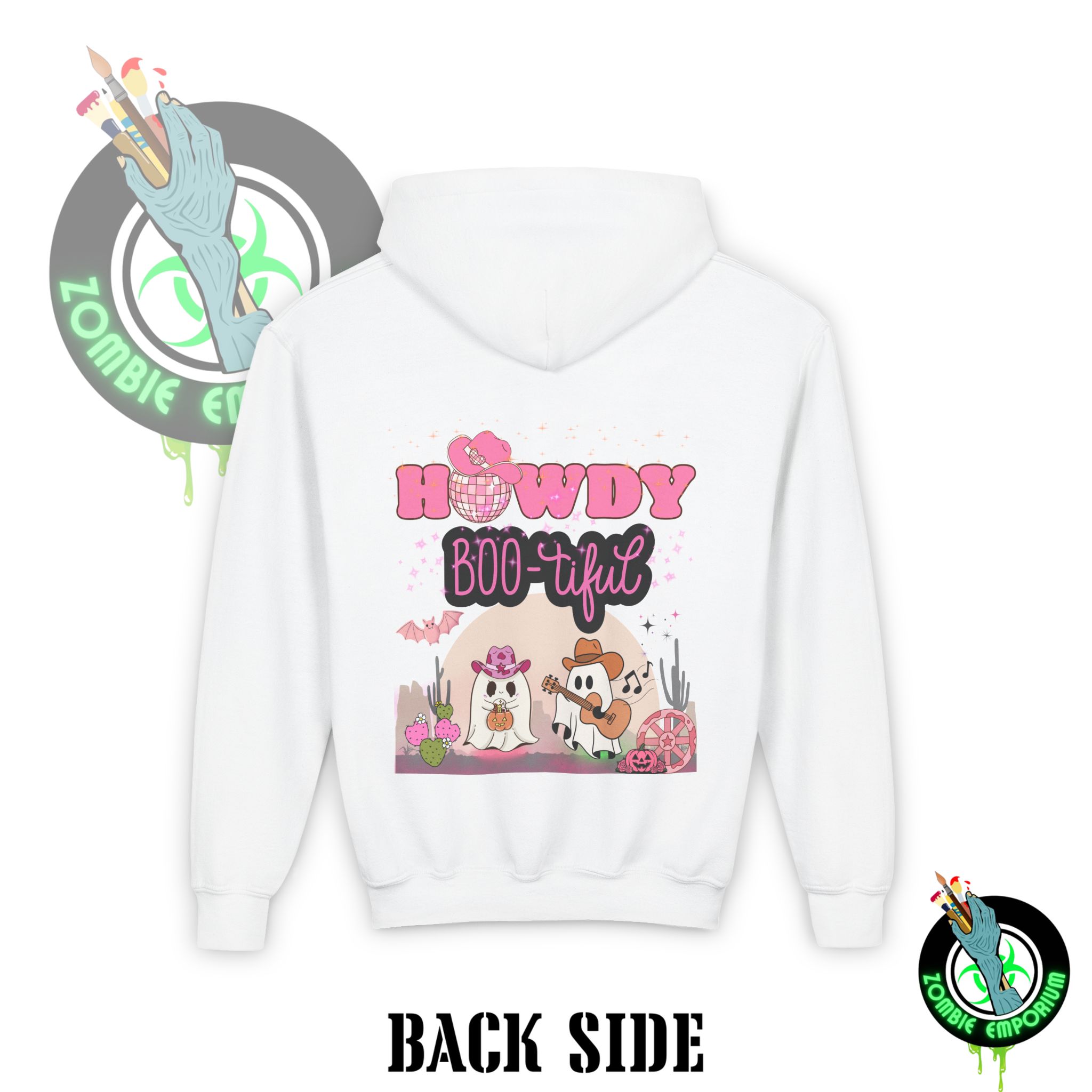 Howdy BOO-tiful Kids Hoodie – Cute Cowboy and Cowgirl Ghost Sweatshirt | Zombie Emporium - Image 8