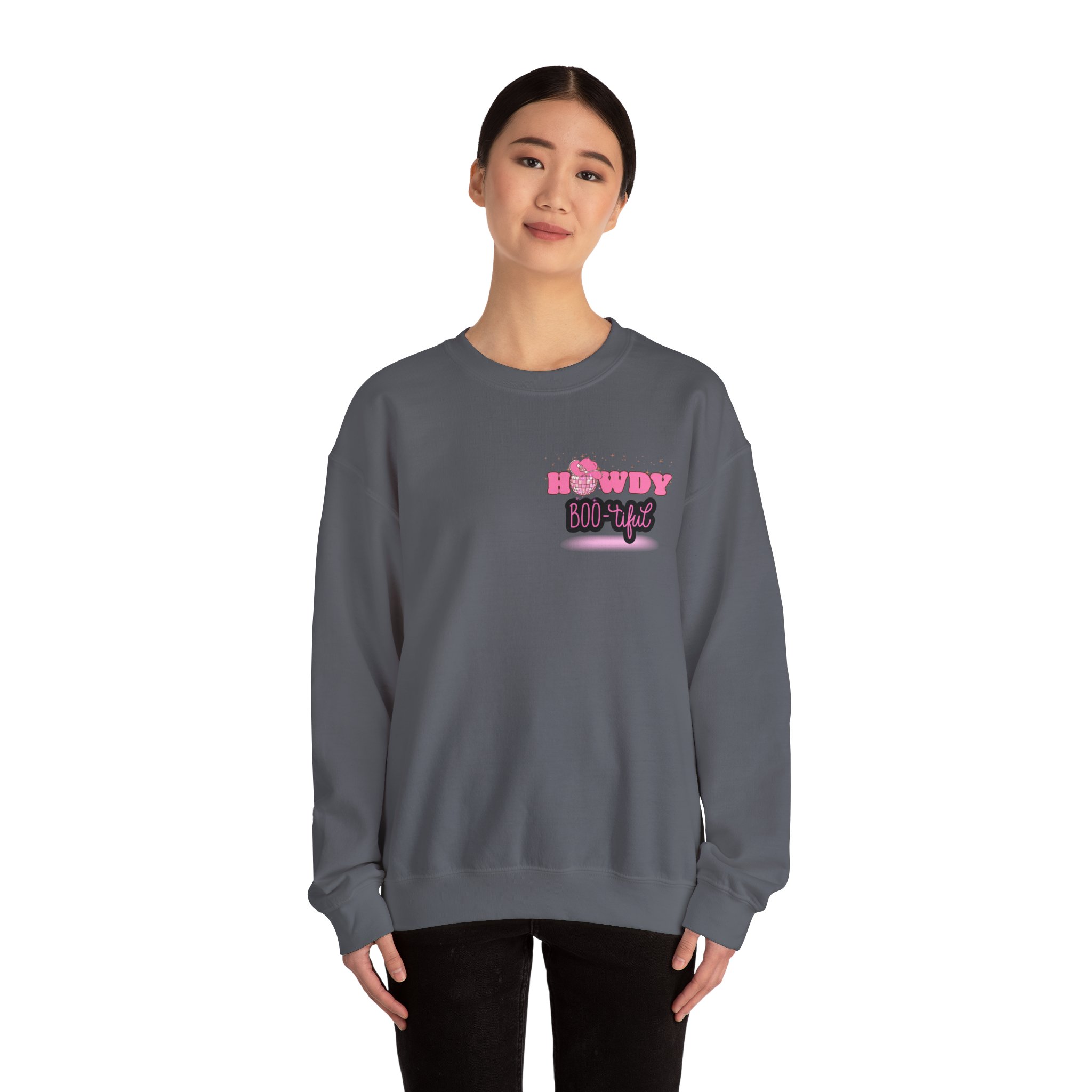 Howdy Boo-tiful Adult Halloween Sweatshirt – Unisex Crewneck with Back Graphic | Zombie Emporium - Image 34