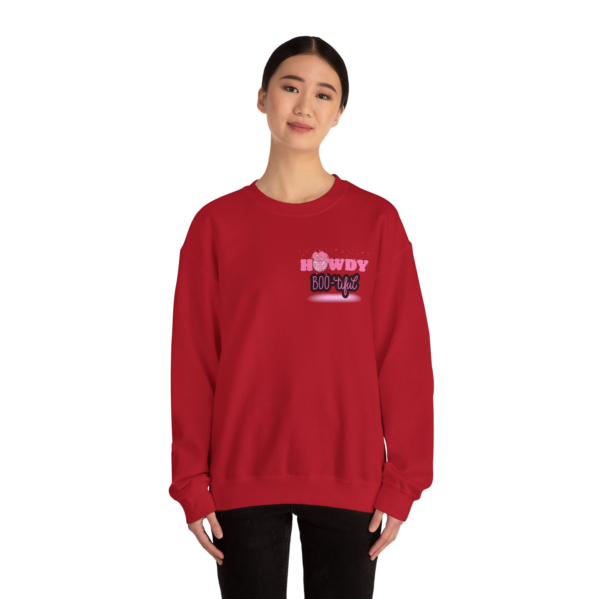 Howdy Boo-tiful Adult Halloween Sweatshirt – Unisex Crewneck with Back Graphic | Zombie Emporium - Image 52