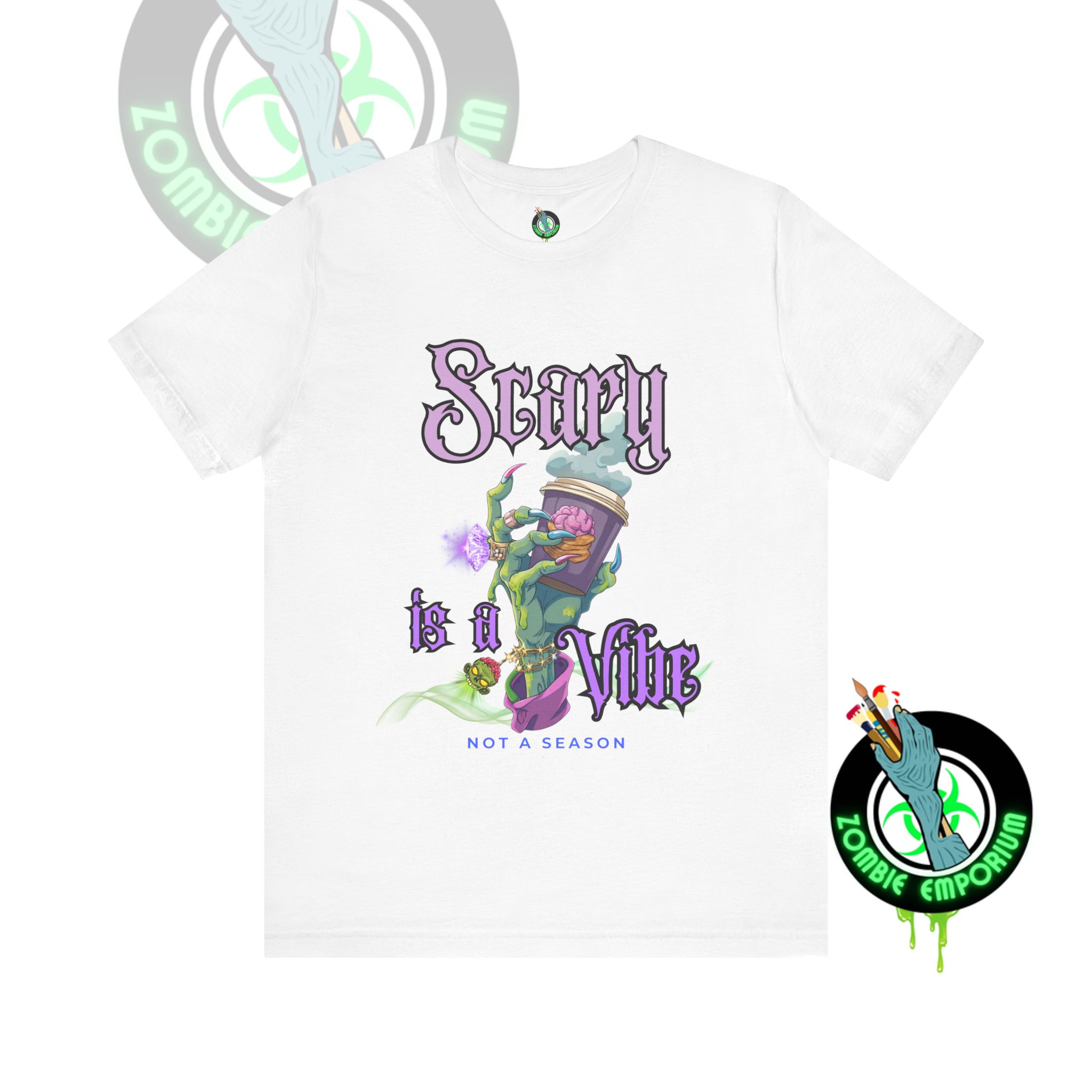 Scary is a Vibe Tee – Bougie Zombie Hand Coffee Design | Bella Canvas 3001 | Zombie Emporium - Image 4