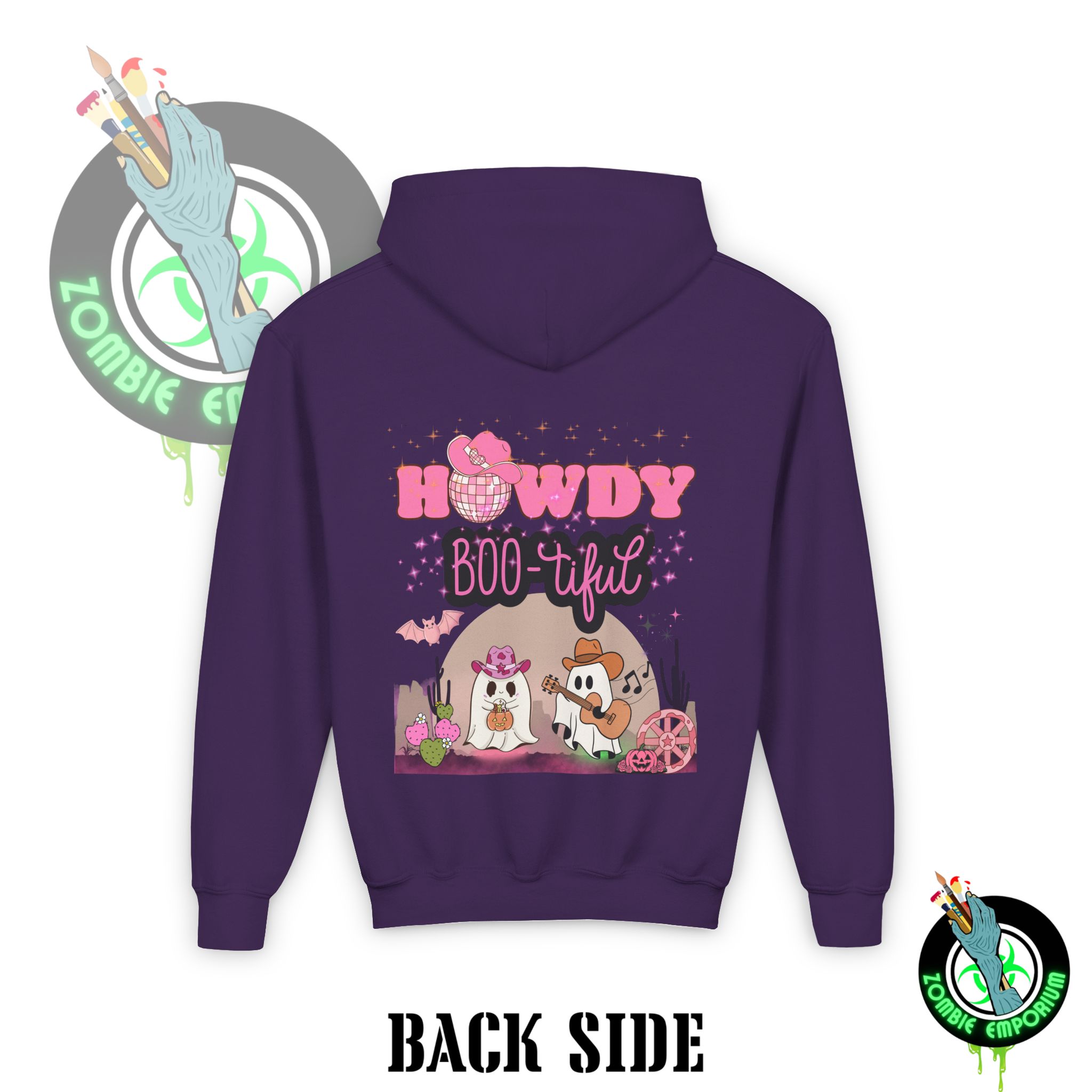 Howdy BOO-tiful Kids Hoodie – Cute Cowboy and Cowgirl Ghost Sweatshirt | Zombie Emporium - Image 50