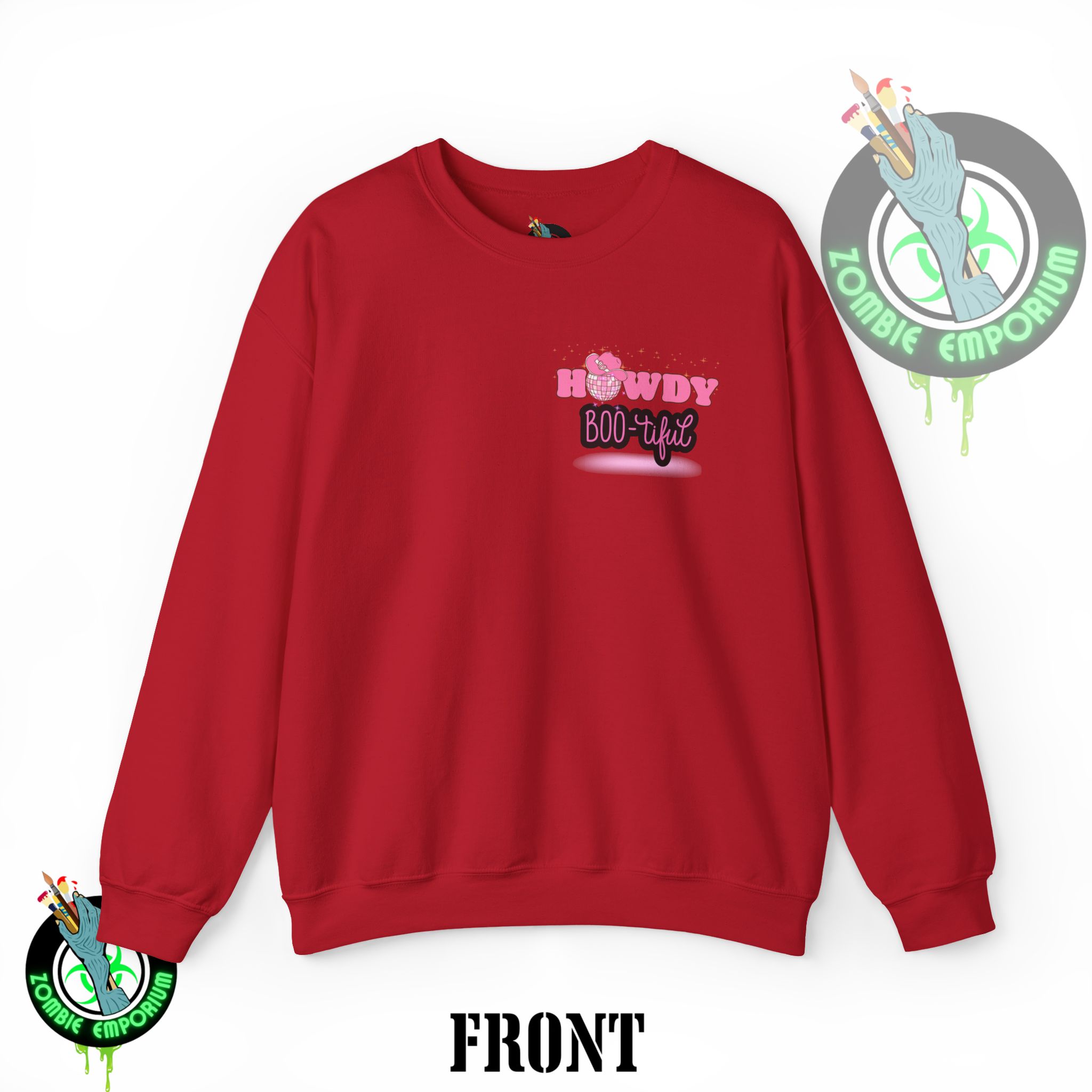 Howdy Boo-tiful Adult Halloween Sweatshirt – Unisex Crewneck with Back Graphic | Zombie Emporium - Image 49