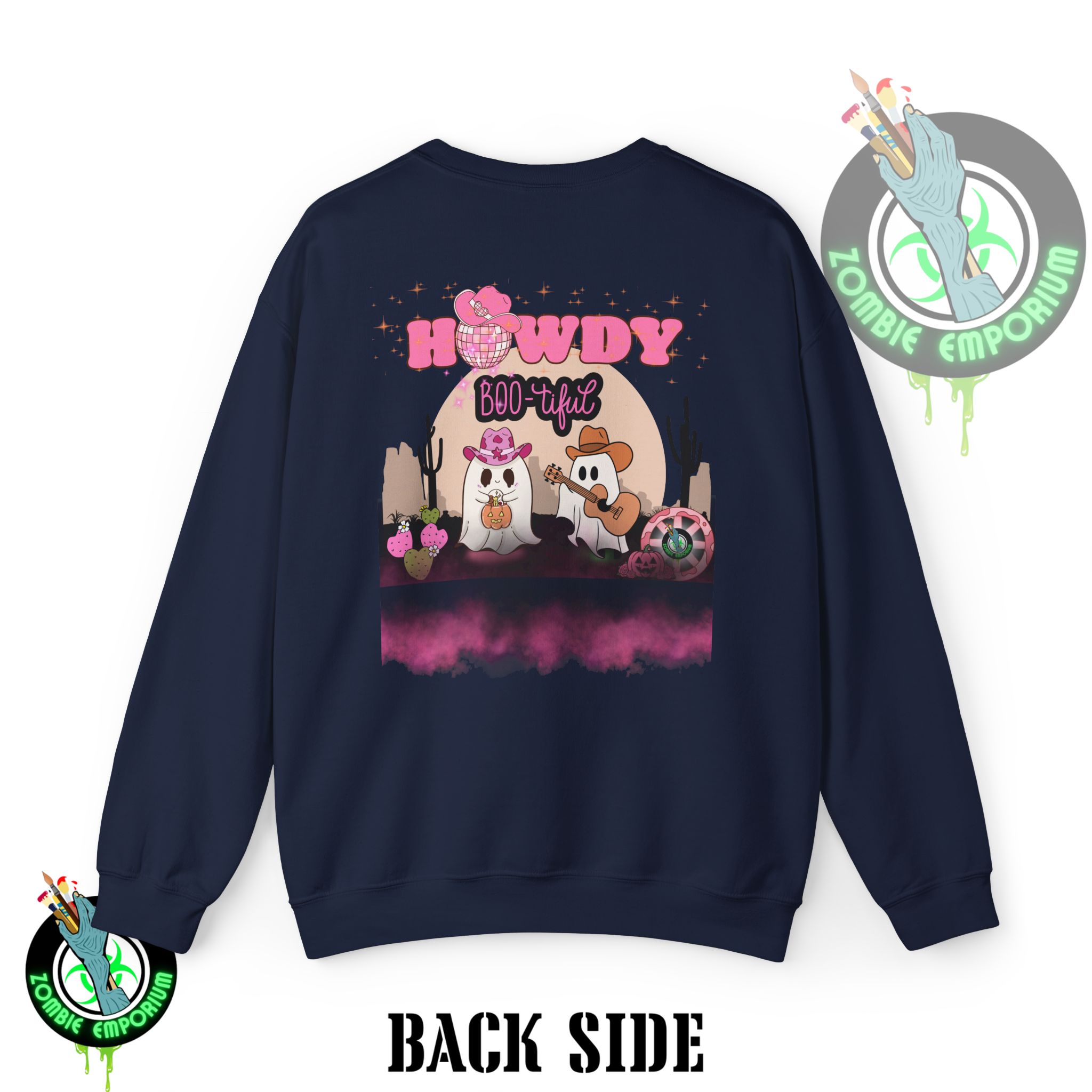 Howdy Boo-tiful Adult Halloween Sweatshirt – Unisex Crewneck with Back Graphic | Zombie Emporium - Image 38