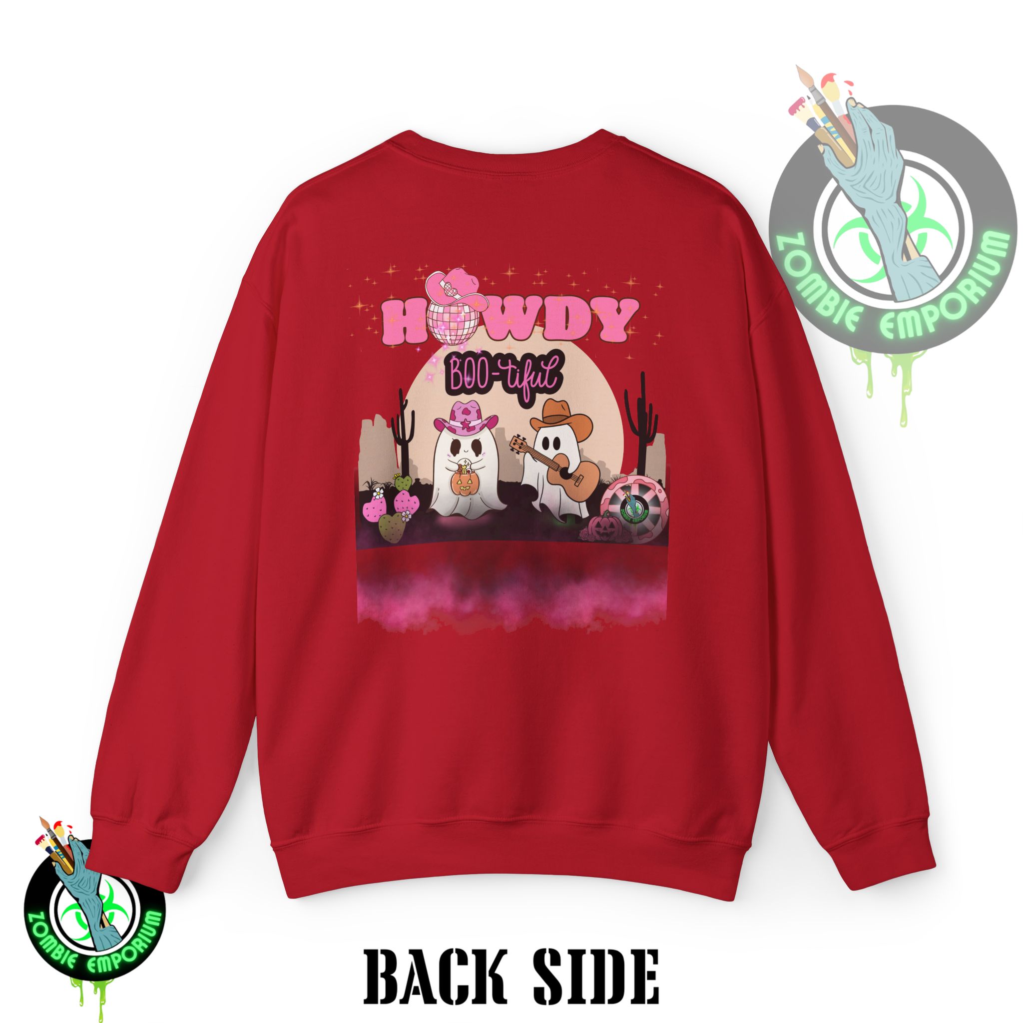 Howdy Boo-tiful Adult Halloween Sweatshirt – Unisex Crewneck with Back Graphic | Zombie Emporium - Image 50