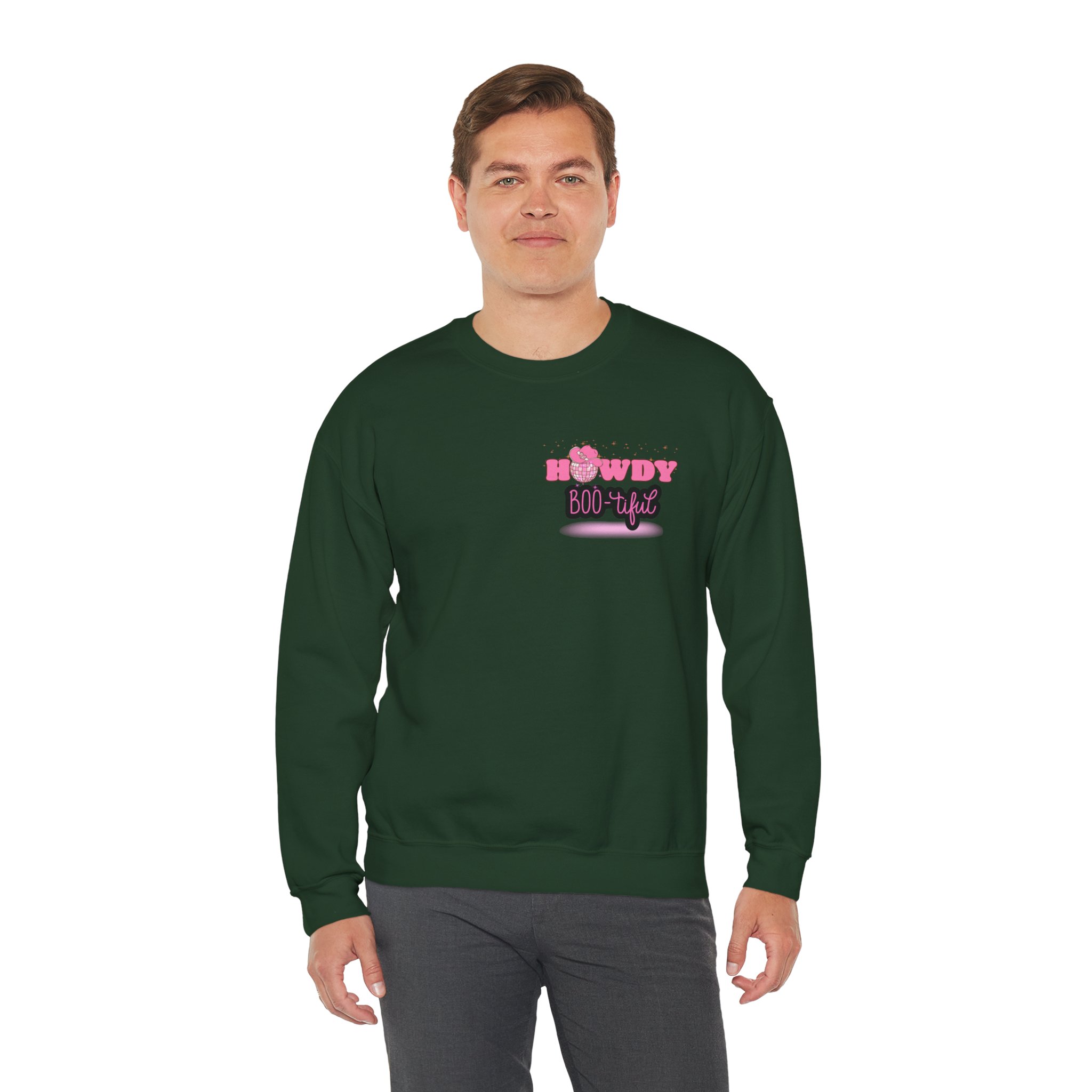 Howdy Boo-tiful Adult Halloween Sweatshirt – Unisex Crewneck with Back Graphic | Zombie Emporium - Image 29