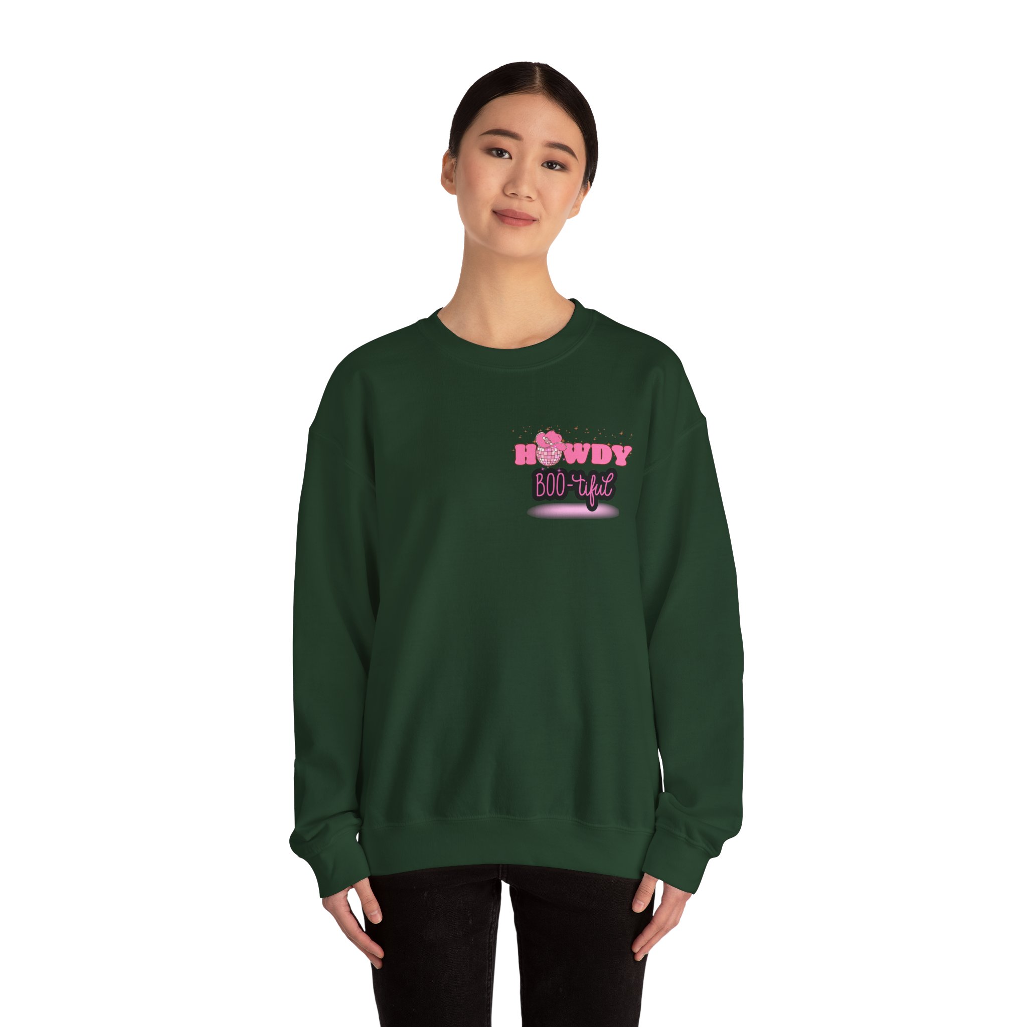Howdy Boo-tiful Adult Halloween Sweatshirt – Unisex Crewneck with Back Graphic | Zombie Emporium - Image 28