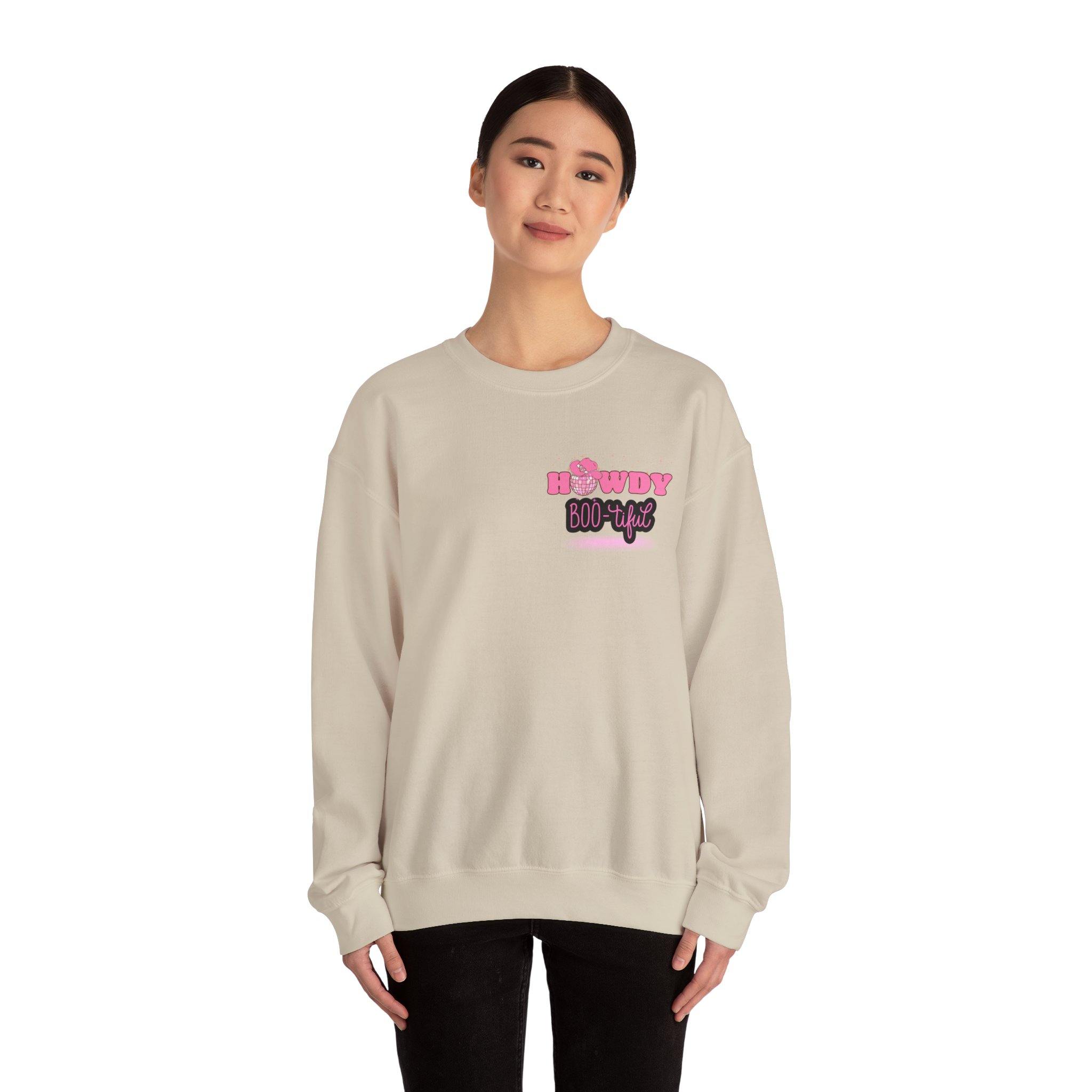 Howdy Boo-tiful Adult Halloween Sweatshirt – Unisex Crewneck with Back Graphic | Zombie Emporium - Image 10