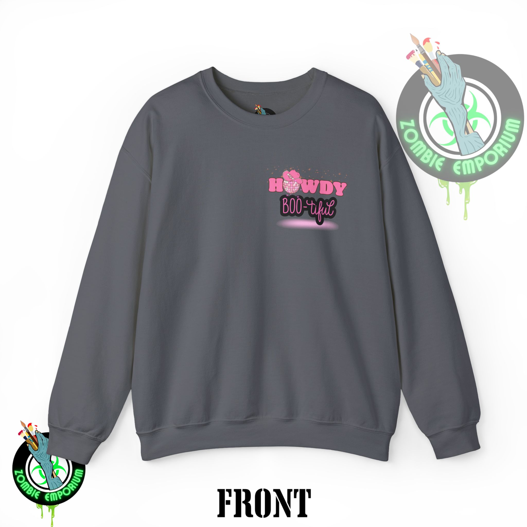 Howdy Boo-tiful Adult Halloween Sweatshirt – Unisex Crewneck with Back Graphic | Zombie Emporium - Image 31