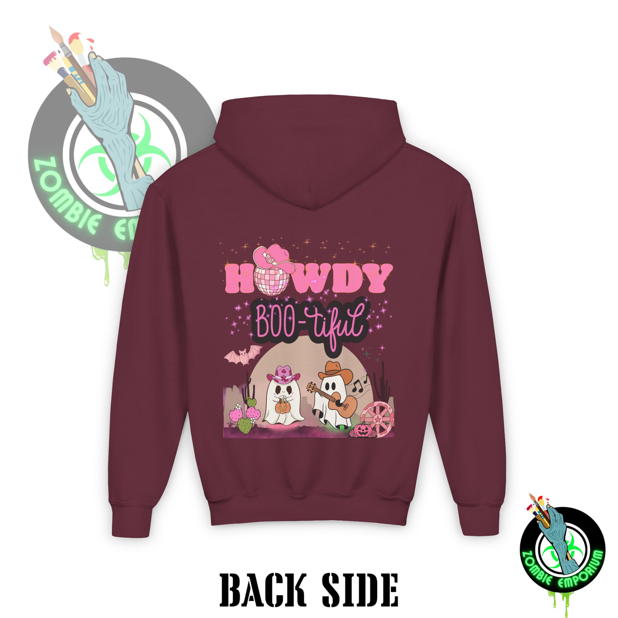 Howdy BOO-tiful Kids Hoodie – Cute Cowboy and Cowgirl Ghost Sweatshirt | Zombie Emporium - Image 26