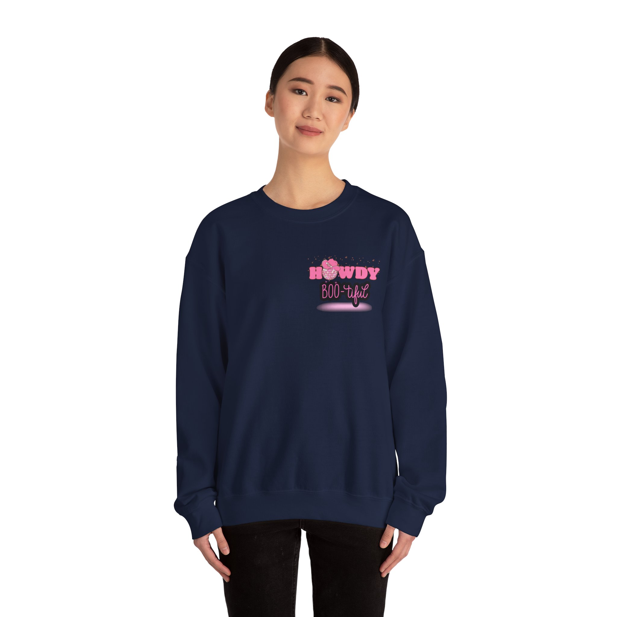 Howdy Boo-tiful Adult Halloween Sweatshirt – Unisex Crewneck with Back Graphic | Zombie Emporium - Image 40