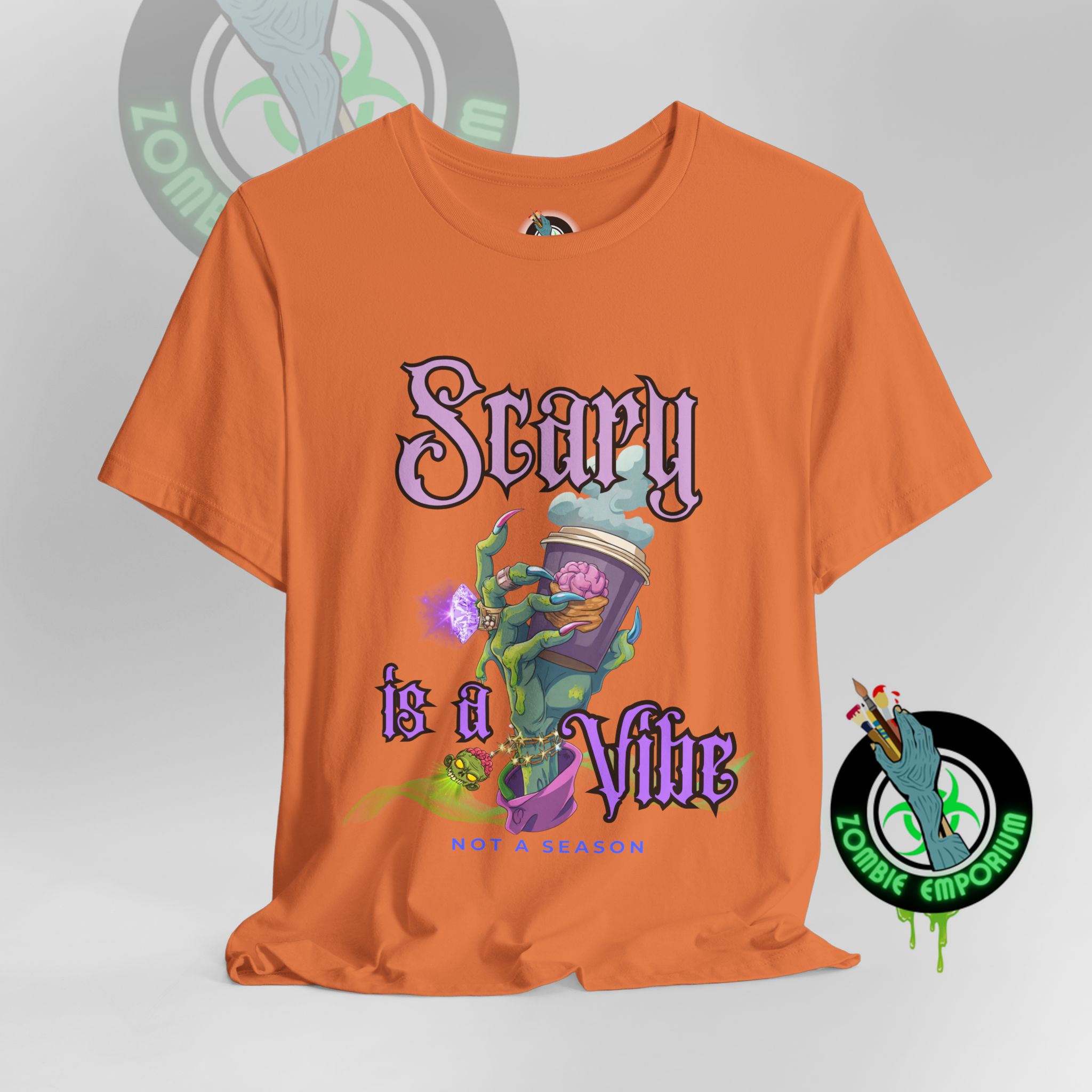 Scary is a Vibe Tee – Bougie Zombie Hand Coffee Design | Bella Canvas 3001 | Zombie Emporium - Image 8
