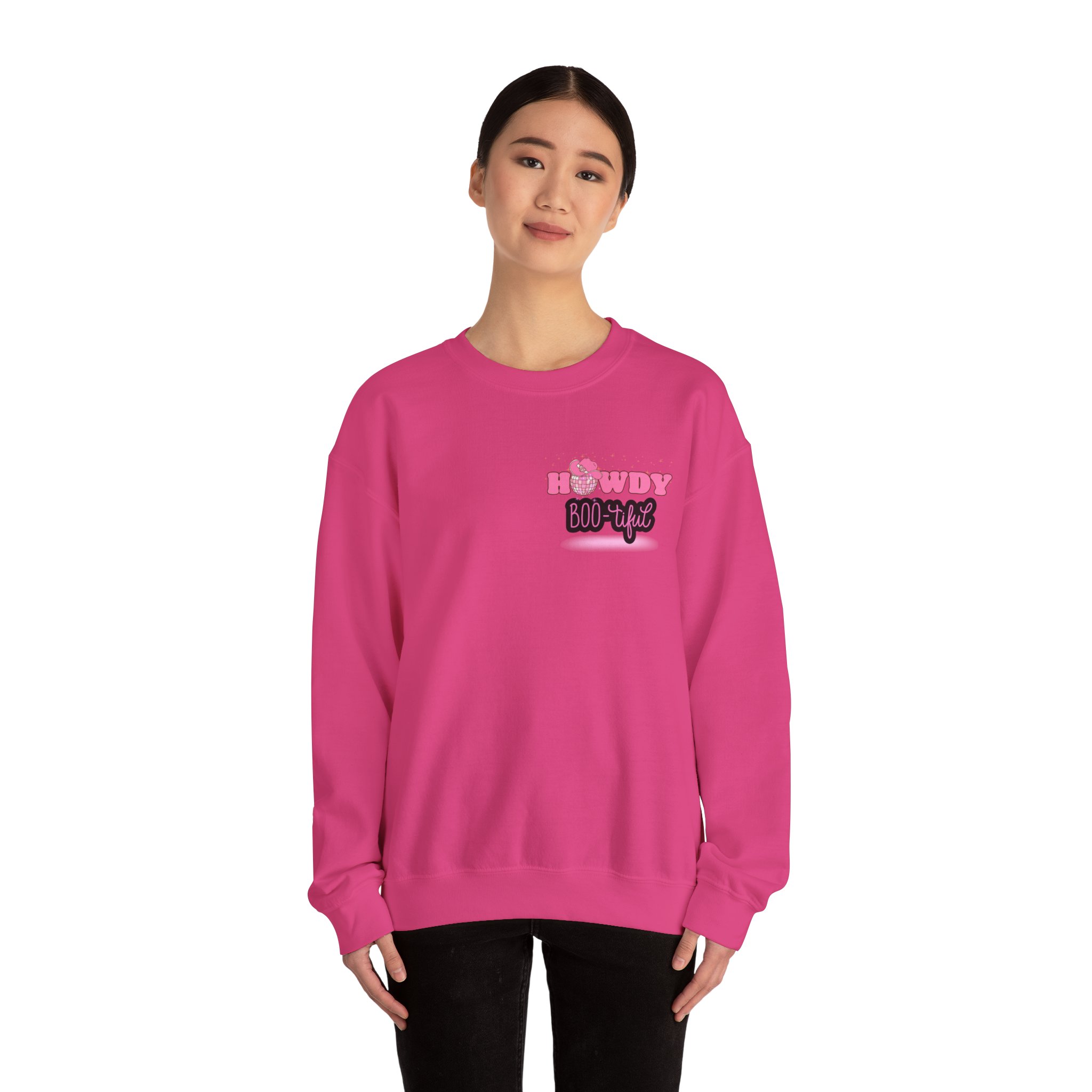 Howdy Boo-tiful Adult Halloween Sweatshirt – Unisex Crewneck with Back Graphic | Zombie Emporium - Image 46