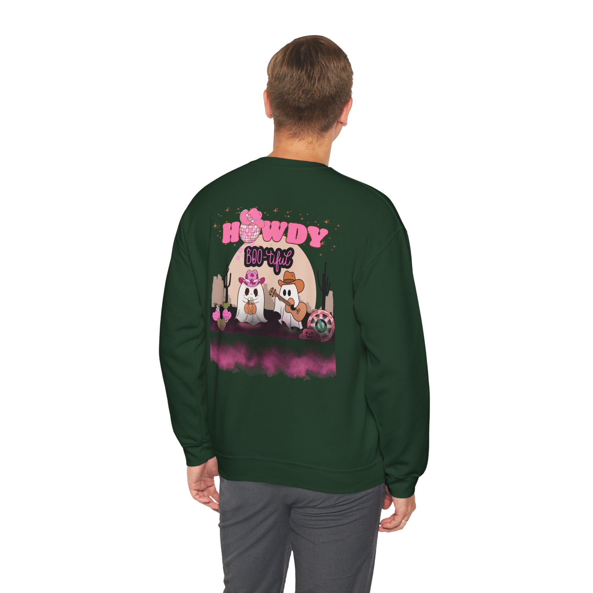 Howdy Boo-tiful Adult Halloween Sweatshirt – Unisex Crewneck with Back Graphic | Zombie Emporium - Image 30