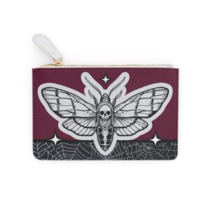 Death Moth Maroon Gothic Mini Clutch Bag – Dark Elegant Compact Accessory